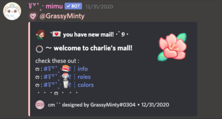 Simple welcome message made with Mimu's embed feature!
