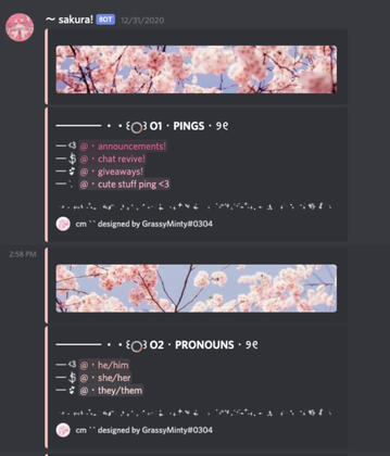 Custom roles menu with a sakura theme! (Bot designed by me!)